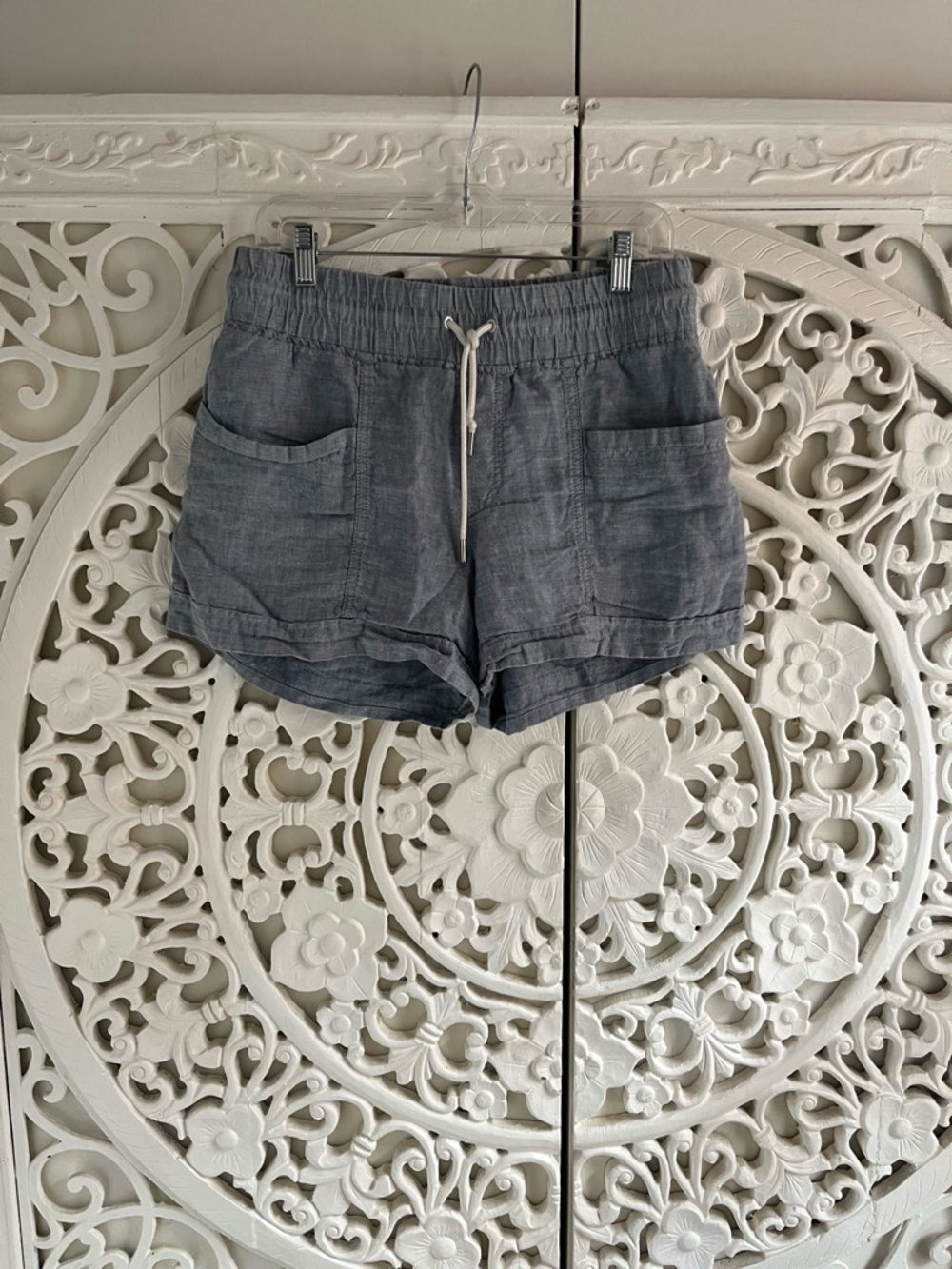 Athleta Cabo Linen Shorts Size 6 | Blue Drawstring Summer Casual Shorts